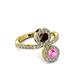 3 - Kevia Pink Sapphire and Red Garnet with Side Diamonds Bypass Ring 
