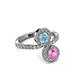 3 - Kevia Pink Sapphire and Aquamarine with Side Diamonds Bypass Ring 
