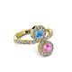 3 - Kevia Pink Sapphire and Blue Topaz with Side Diamonds Bypass Ring 