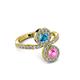 3 - Kevia Pink Sapphire and London Blue Topaz with Side Diamonds Bypass Ring 