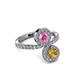 3 - Kevia Citrine and Pink Sapphire with Side Diamonds Bypass Ring 
