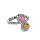 3 - Kevia Citrine and Pink Tourmaline with Side Diamonds Bypass Ring 