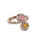 3 - Kevia Citrine and Pink Tourmaline with Side Diamonds Bypass Ring 