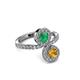 3 - Kevia Citrine and Emerald with Side Diamonds Bypass Ring 