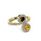 3 - Kevia Citrine and Red Garnet with Side Diamonds Bypass Ring 