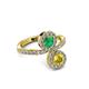 3 - Kevia Yellow Sapphire and Emerald with Side Diamonds Bypass Ring 