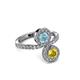 3 - Kevia Yellow Sapphire and Aquamarine with Side Diamonds Bypass Ring 
