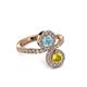 3 - Kevia Yellow Sapphire and Aquamarine with Side Diamonds Bypass Ring 