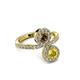 3 - Kevia Yellow Sapphire and Smoky Quartz with Side Diamonds Bypass Ring 