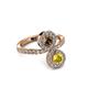 3 - Kevia Yellow Sapphire and Smoky Quartz with Side Diamonds Bypass Ring 