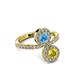 3 - Kevia Yellow Sapphire and Blue Topaz with Side Diamonds Bypass Ring 