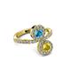 3 - Kevia Yellow Sapphire and London Blue Topaz with Side Diamonds Bypass Ring 
