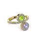 3 - Kevia Tanzanite and Peridot with Side Diamonds Bypass Ring 
