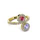 3 - Kevia Tanzanite and Rhodolite Garnet with Side Diamonds Bypass Ring 