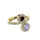 3 - Kevia Tanzanite and Red Garnet with Side Diamonds Bypass Ring 