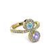 3 - Kevia Tanzanite and Aquamarine with Side Diamonds Bypass Ring 