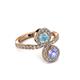 3 - Kevia Tanzanite and Aquamarine with Side Diamonds Bypass Ring 