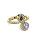 3 - Kevia Tanzanite and Smoky Quartz with Side Diamonds Bypass Ring 