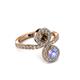 3 - Kevia Tanzanite and Smoky Quartz with Side Diamonds Bypass Ring 