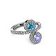3 - Kevia Tanzanite and London Blue Topaz with Side Diamonds Bypass Ring 