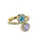3 - Kevia Tanzanite and London Blue Topaz with Side Diamonds Bypass Ring 