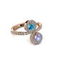 3 - Kevia Tanzanite and London Blue Topaz with Side Diamonds Bypass Ring 