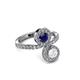 3 - Kevia White and Blue Sapphire with Side Diamonds Bypass Ring 