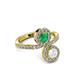 3 - Kevia White Sapphire and Emerald with Side Diamonds Bypass Ring 