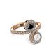 3 - Kevia White Sapphire and Black Diamond with Side Diamonds Bypass Ring 