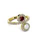 3 - Kevia White Sapphire and Ruby with Side Diamonds Bypass Ring 