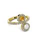 3 - Kevia White Sapphire and Citrine with Side Diamonds Bypass Ring 