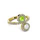 3 - Kevia White Sapphire and Peridot with Side Diamonds Bypass Ring 