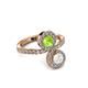 3 - Kevia White Sapphire and Peridot with Side Diamonds Bypass Ring 