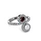 3 - Kevia White Sapphire and Red Garnet with Side Diamonds Bypass Ring 