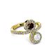 3 - Kevia White Sapphire and Red Garnet with Side Diamonds Bypass Ring 