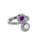 3 - Kevia White Sapphire and Amethyst with Side Diamonds Bypass Ring 