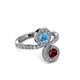 3 - Kevia Ruby and Blue Topaz with Side Diamonds Bypass Ring 