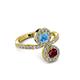 3 - Kevia Ruby and Blue Topaz with Side Diamonds Bypass Ring 