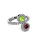 3 - Kevia Ruby and Peridot with Side Diamonds Bypass Ring 