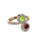 3 - Kevia Ruby and Peridot with Side Diamonds Bypass Ring 