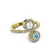 3 - Kevia Aquamarine and White Sapphire with Side Diamonds Bypass Ring 