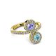 3 - Kevia Aquamarine and Tanzanite with Side Diamonds Bypass Ring 