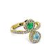 3 - Kevia Aquamarine and Emerald with Side Diamonds Bypass Ring 