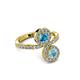 3 - Kevia Aquamarine and London Blue Topaz with Side Diamonds Bypass Ring 