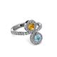 3 - Kevia Aquamarine and Citrine with Side Diamonds Bypass Ring 