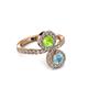 3 - Kevia Aquamarine and Peridot with Side Diamonds Bypass Ring 