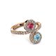 3 - Kevia Aquamarine and Rhodolite Garnet with Side Diamonds Bypass Ring 