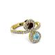 3 - Kevia Aquamarine and Red Garnet with Side Diamonds Bypass Ring 
