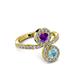 3 - Kevia Aquamarine and Amethyst with Side Diamonds Bypass Ring 