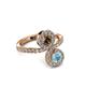 3 - Kevia Aquamarine and Smoky Quartz with Side Diamonds Bypass Ring 